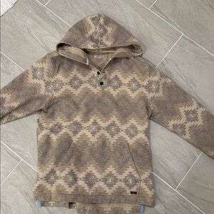 Faherty Beige and Taupe Geometric Aztec Hoodie.